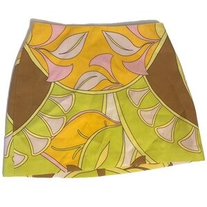 Zara Women's Yellow and Brown Printed Mini Skirt